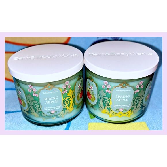 Lot of 2 Bath & Body Works Spring Apple Large 3-Wick Candle 14.5oz - Picture 2 of 5